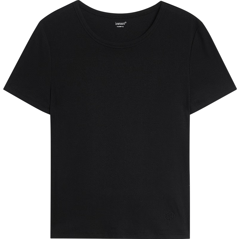 INMAN Casual Fitted Crew Neck Short Sleeve T-Shirt 26 Summer Women's New Solid Color Innerwear Black XL