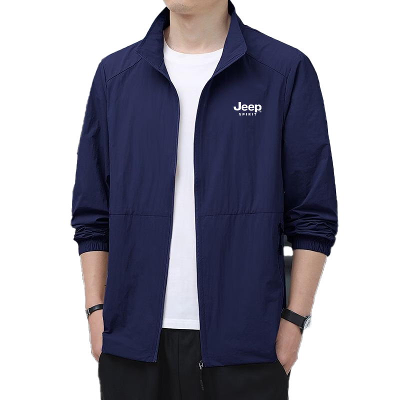JEEP SPIRIT Men's Sun Protection Jacket Lightweight Summer Skin Jacket Light Gray M