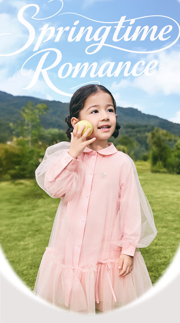 Balabala [balaOne] Kids Children's Dress Girls 2026 New Spring Shirt Mesh Skirt Short Skirt 2