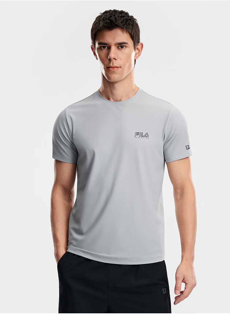 FILA Official Men's Short Sleeve T-Shirt 2026 Summer Cooling Breathable Round Neck Sun Protection Sports Top 23
