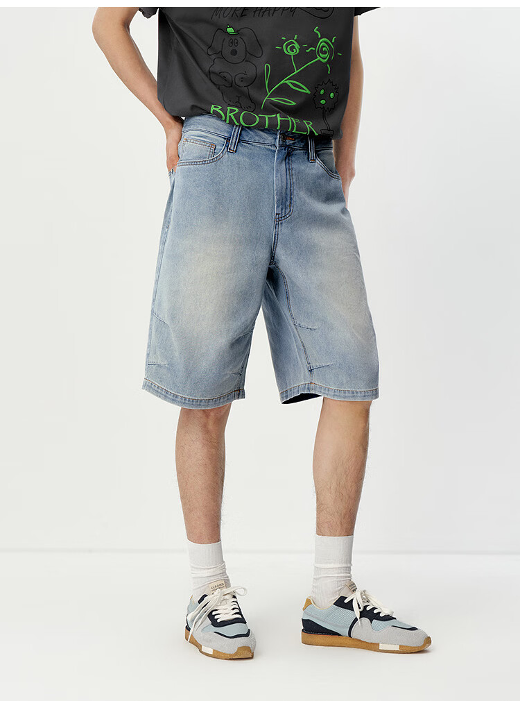 Semir Men's Summer Lightweight Cool Loose Straight-Leg Jeans 2026 Vintage Washed Six-Point Shorts 109326122101 16