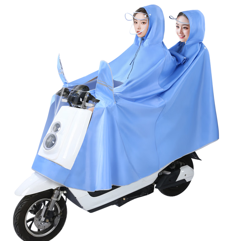 Sunra Electric Bicycle Raincoat, Motorcycle Rain Poncho, Single Or Double Person, Extra Large And Thick Oxford Cloth, Double Brim, Light Blue, 5XL
