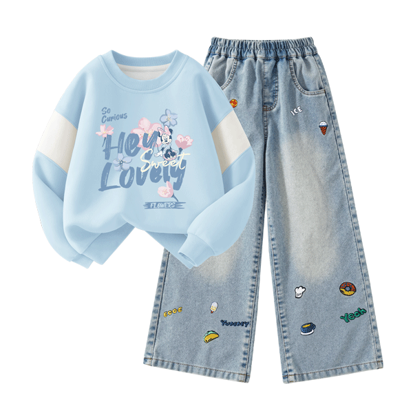 Disney Girls' Sportswear Set 2026 Autumn New Cute Sweet Children's Autumn Clothes Trendy Loose Fit