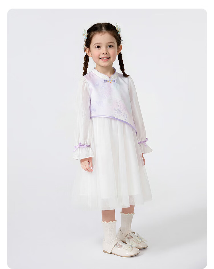 Balabala [balaOne] Girls' Mesh Dress Children's Clothing 2026 New Spring New Chinese Style Qipao 14