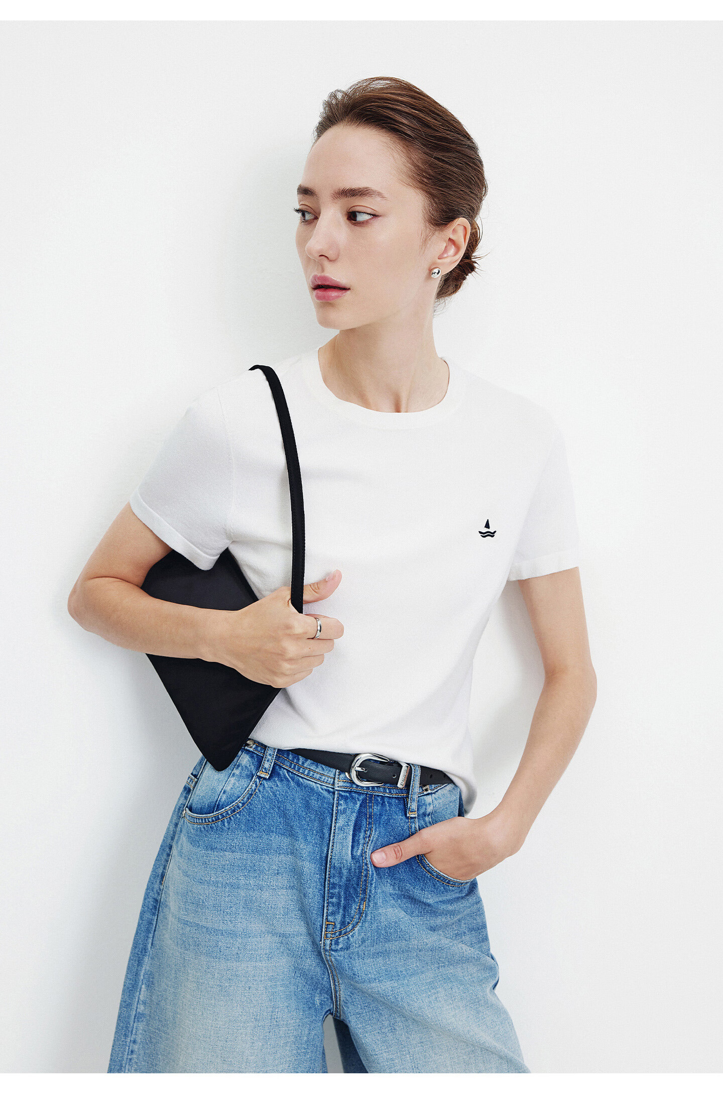 Navigare Small Sailboat Basic Short Sleeve T-Shirt Women 2026 New Round Neck Solid Color Knit Top 2325506507 46