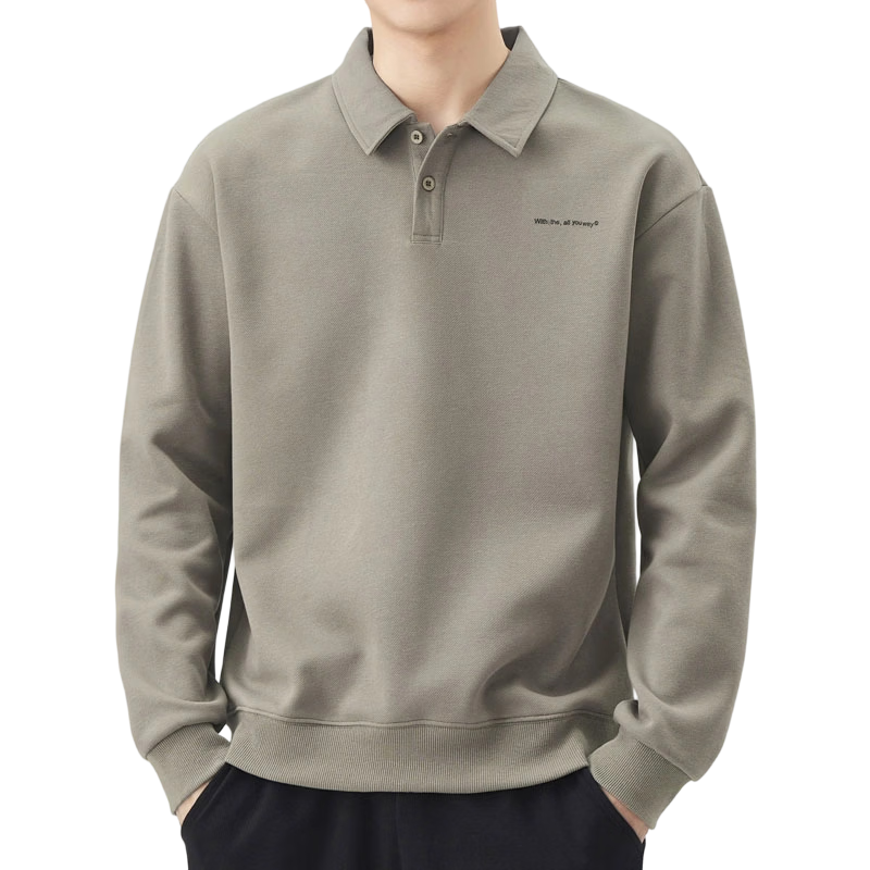 JEEP SPIRIT Polo Shirt for Men, Loose-Fitting Spring Long-Sleeve T-Shirt with Collar, Gray-Green, 3XL