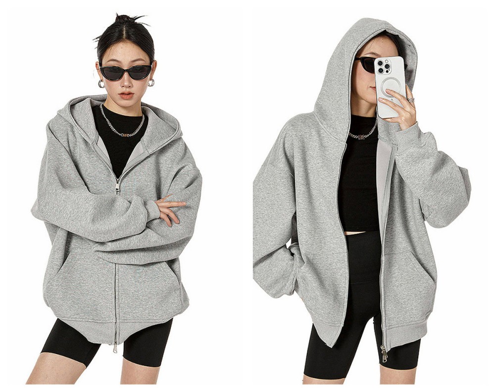 ICH MODE Women's American Style Hoodie Jacket 2026 Spring Autumn New Loose Fit Zip-up Lazy Long Sleeve Top Black S 11