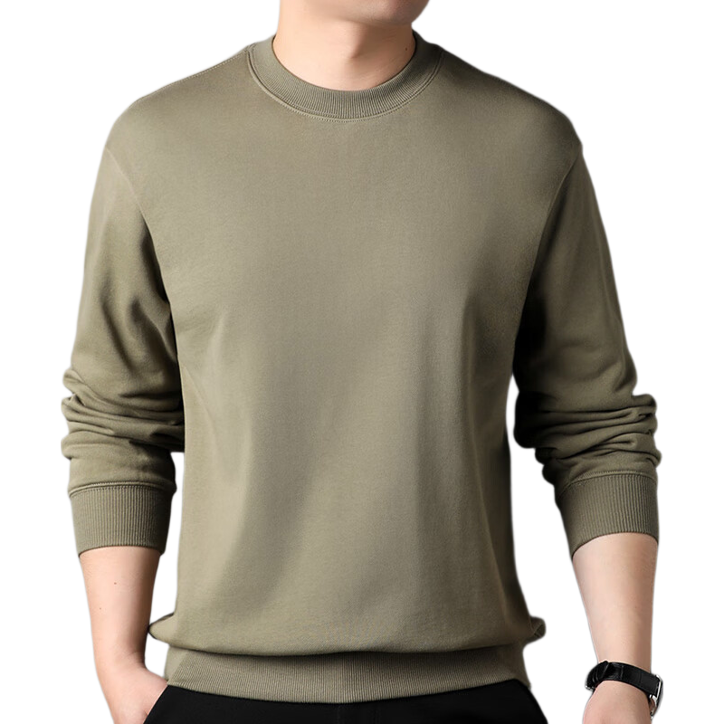 Hengyuanxiang Men's Sweatshirt 100% Cotton Crew Neck T-Shirt for Young and Middle-aged 15237320 Coffee Green 175/96A