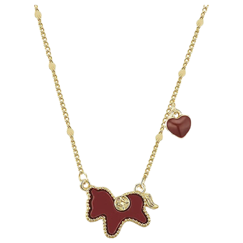 Aji Bean Necklace Lucky Money Pendant Shaking Rocking Horse Clavicle Chain Dopamine Cartoon Long Necklace New Year Gift