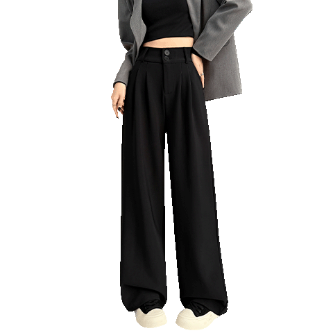 FitonTon Women's Suit Pants Spring Summer 2026 New Black Slim Fit Slimming Draped Straight Wide-Leg Casual Trousers