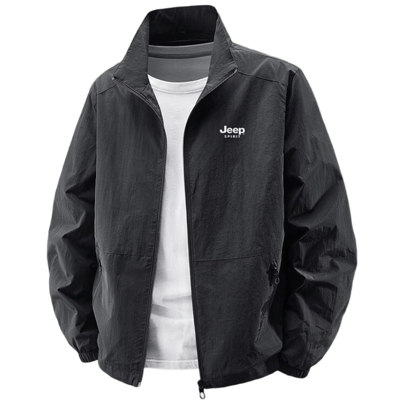 JEEP SPIRIT Men's Spring Autumn Casual Stand Collar Lightweight Versatile Outdoor Sports Long Sleeve Jacket Black XL