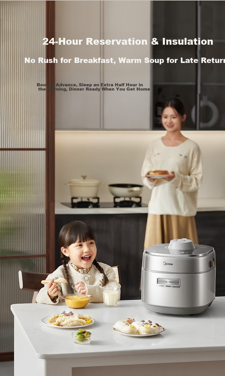 Midea 5L Electric Pressure Cooker Low-Fat Rich Flavor High-Pressure Pot 2200W Fast Tender High-Pressure Quick Cook 0 Fluorine Double Inner Pot Special Lid Opening Cooking 24H Reservation MY-S8 [ZMD Pe 18