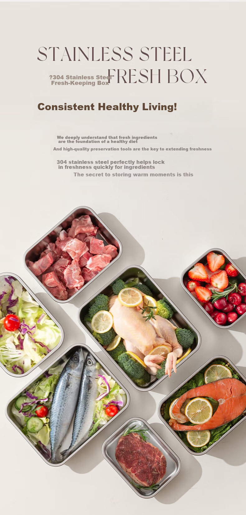 MAXCOOK 304 Stainless Steel Food Storage Containers with Lids, Lunch Boxes, Refrigerator Sealed Storage Boxes, 3-Piece Set MCFT4805 3