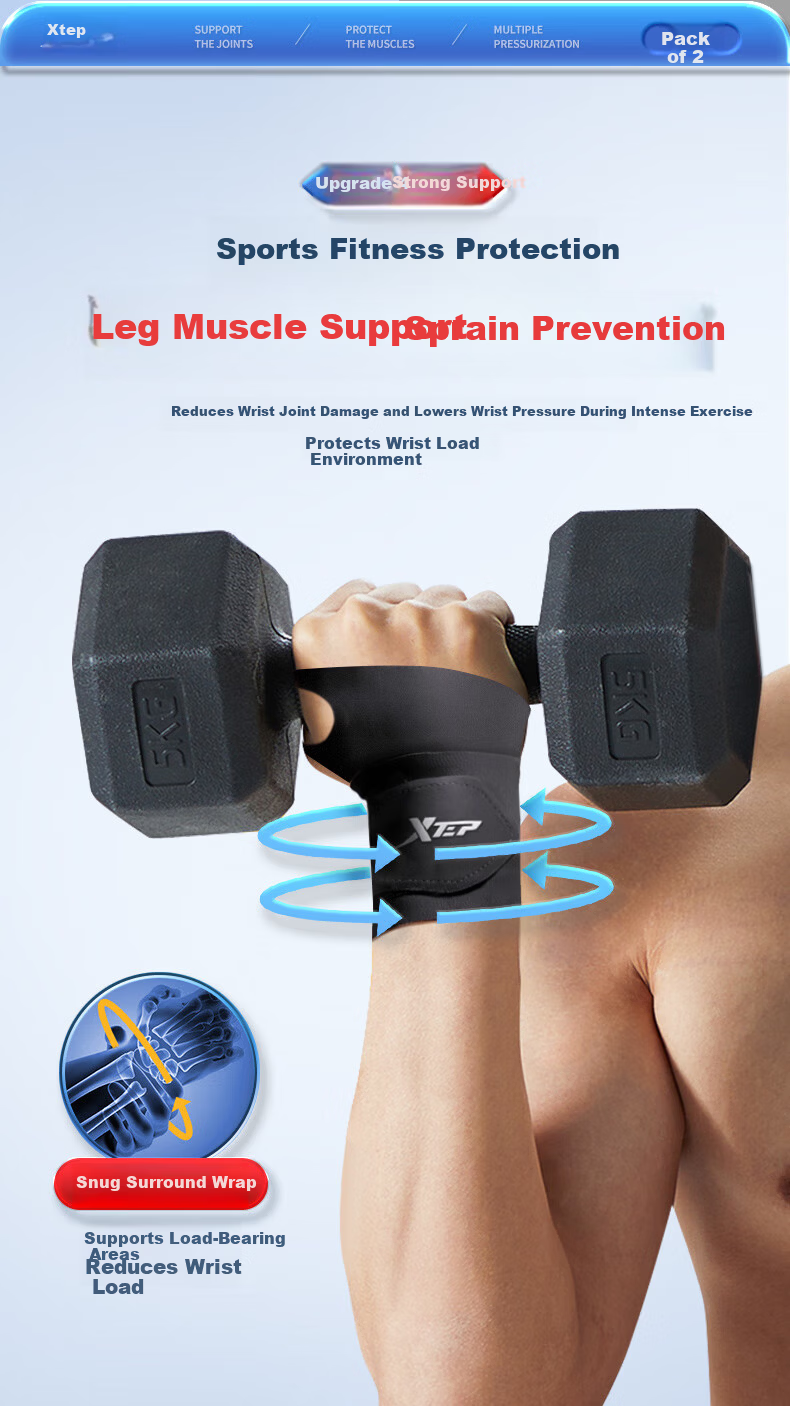 XTEP Wrist Support Braces (2-Pack) Fitness Tendonitis TFCC Wrist Guard Bench Press Wrist Stabilizer 12