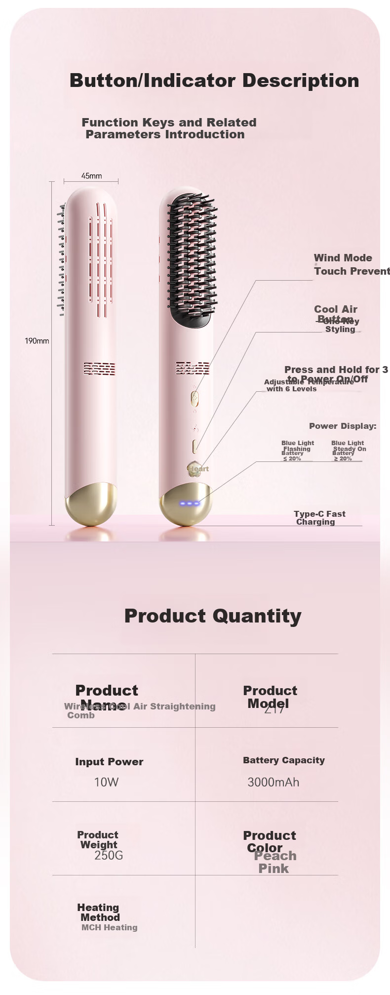MinHuang Birthday Christmas Gift Box Wireless Cool Air Styling Straightening Brush for Women Mom Girlfriend Friends 11