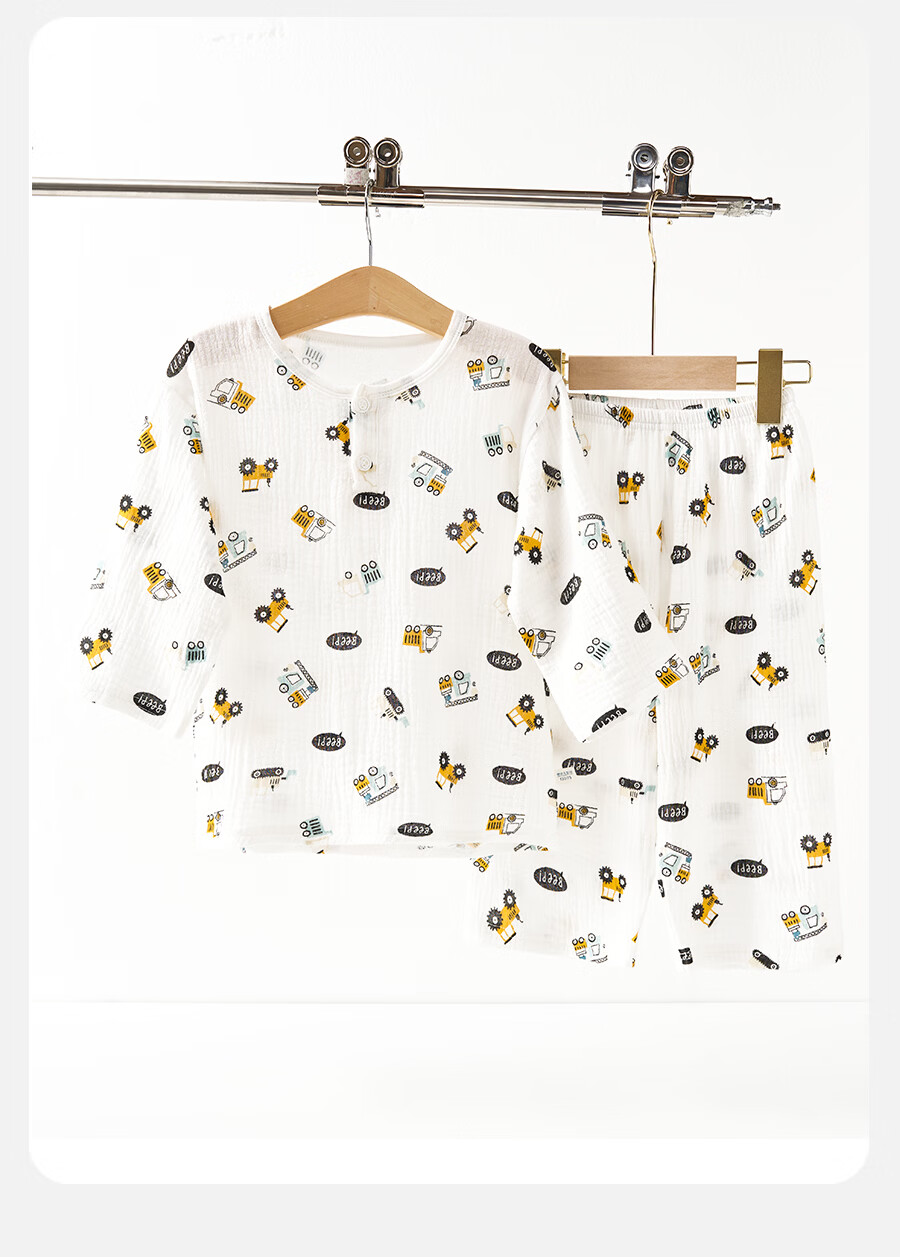 Mianqixiong Children's Pajamas 2026 Summer Thin Short Sleeve Homewear Set Boys Girls Baby 100% Cotton Class A Air Conditioning Clothes 11