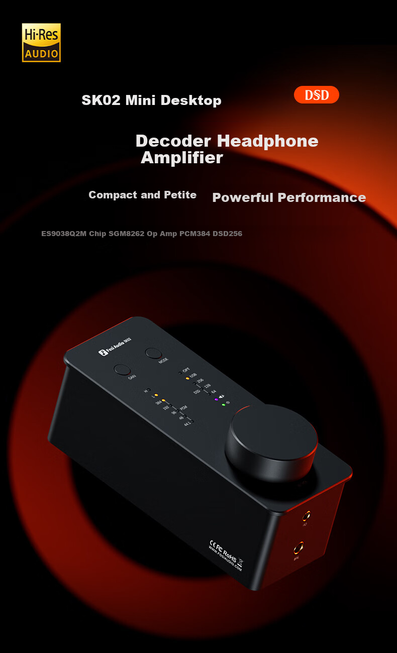 FOSI AUDIO SK02 Desktop Headphone Amplifier and DAC All-in-One High-Fidelity Portable USB Decoder SK02 Orange 1