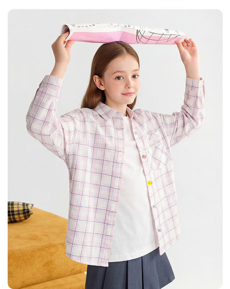 Balabala【balaOne】Kids Long Sleeve Shirt Girls 2026 Spring Plaid Fashion 19
