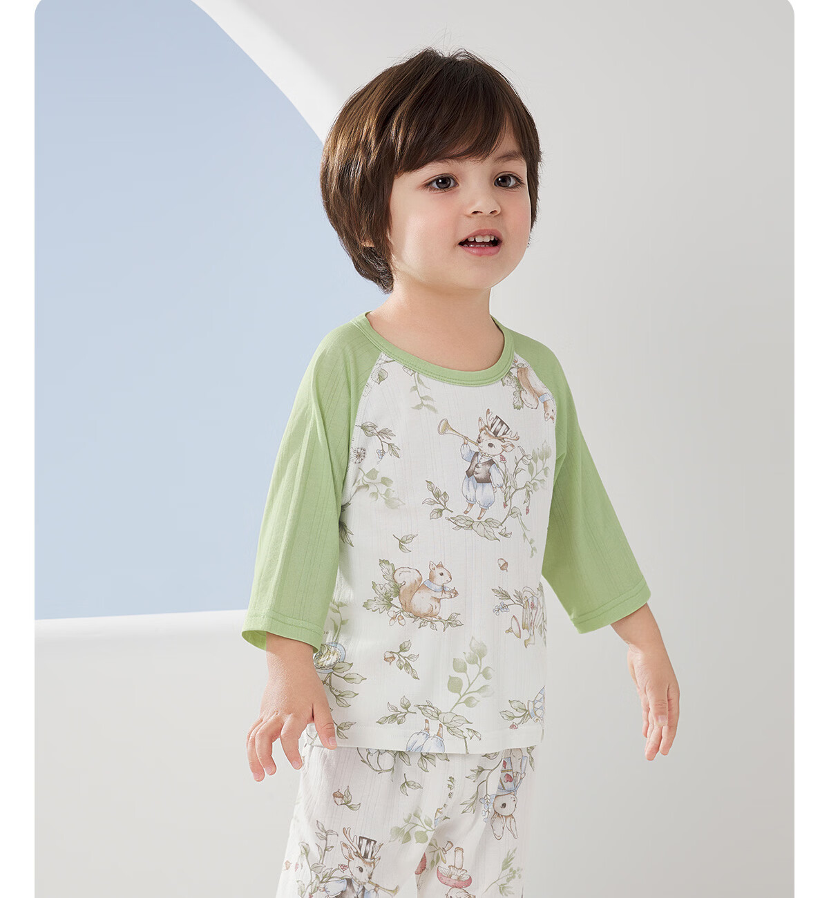 Weierberu Unisex Kids Spring Summer Striped Sweat Fabric Three-Quarter Sleeve Homewear Two-Piece Set Infant Baby Bread Little Lamb Size 90 11