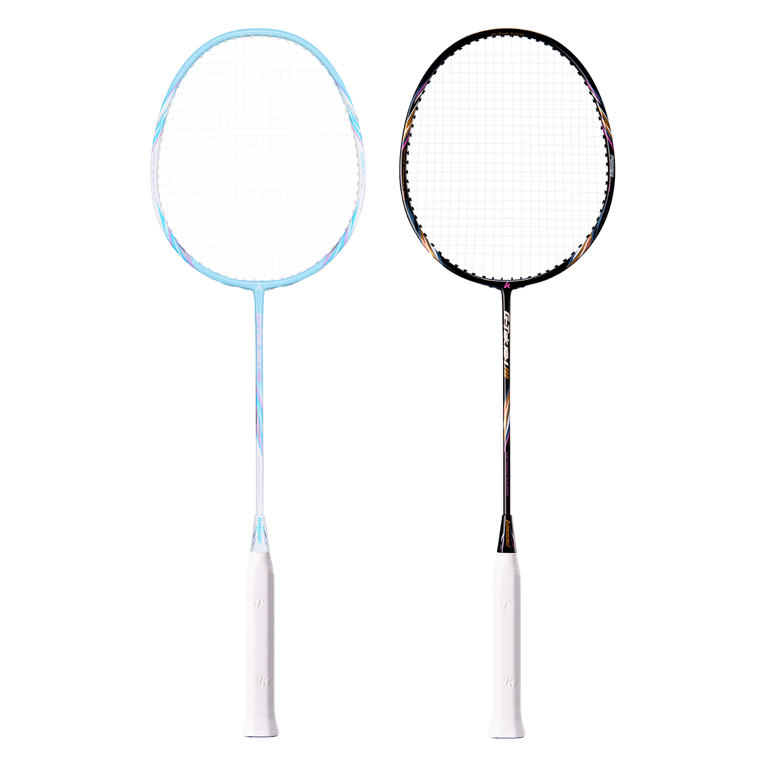 KAWASAKI KD-1PRO Lightweight Carbon Shaft Badminton Racket Set Black Red + Blue with Strings, 6 Shuttlecocks, Grip, and Racket Bag