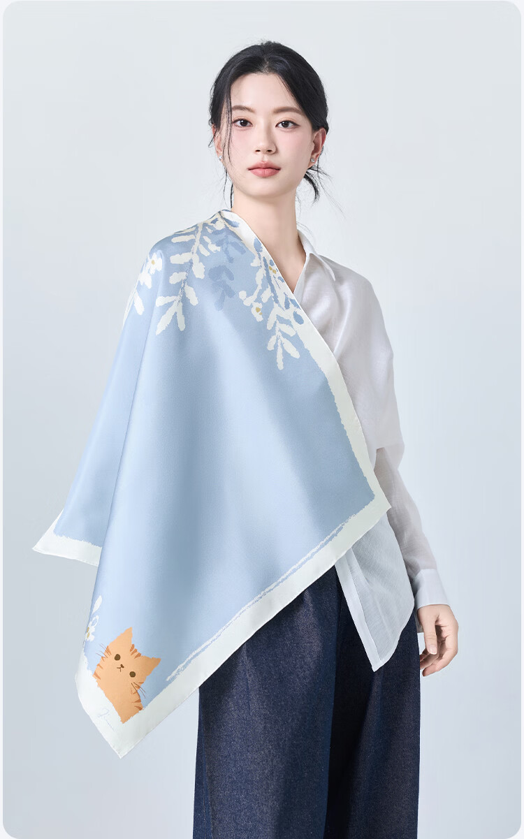 JIUMU 100% Mulberry Silk Scarf, Square Shawl for Women, Valentine's Day Gift for Girls, Birthday Present, Gift Box Packaging 3