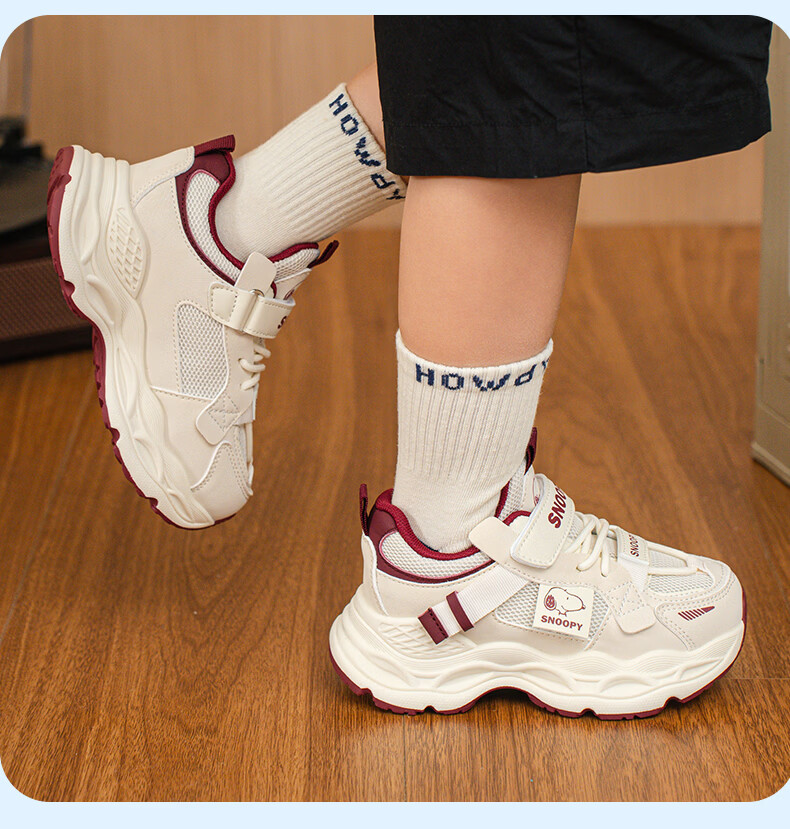 SNOOPY Kids Casual Sports Shoes Spring Autumn Boys Velcro Running Shoes Girls Dad Sneakers 0032 Rice Wine Red Size 33 10