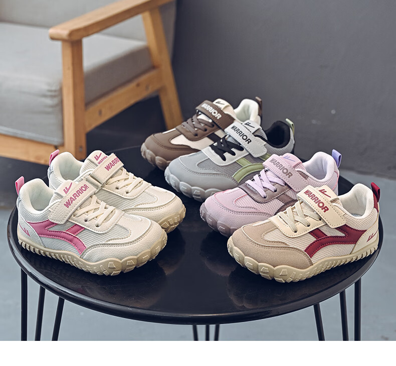 Warrior Kids Sports Shoes Children's Velcro Training Shoes Boys Lightweight Running Shoes WZ-2093 Dark Beige Wine Red Size 32 9