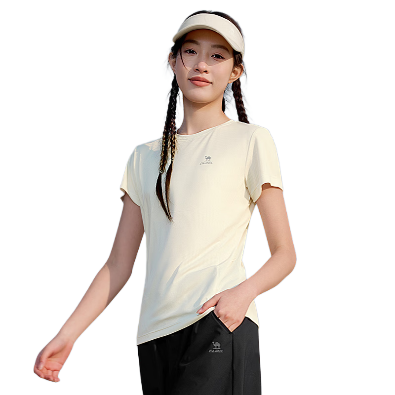 CAMEL Mother's Day Quick-Dry Running T-Shirt for Women Short Sleeve Sports Top C26BAVL6079 Light Moon Yellow L