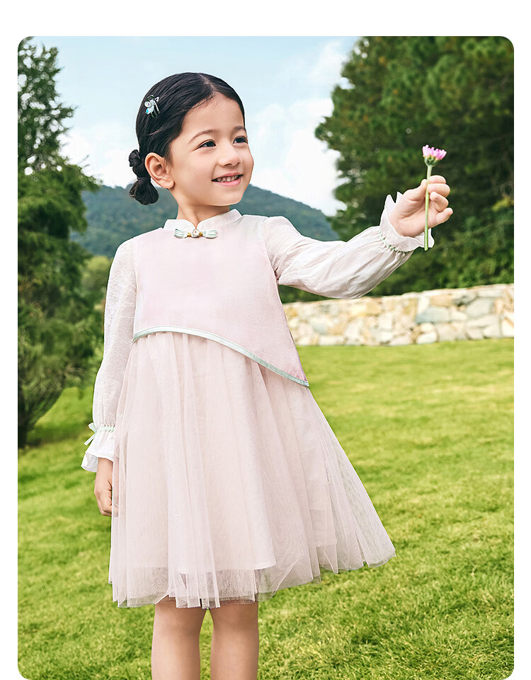 Balabala [balaOne] Girls' Mesh Dress Children's Clothing 2026 New Spring New Chinese Style Qipao 10