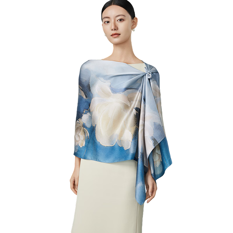 Shanghai Story 100% Mulberry Silk Spring Summer New Satin Printed Shawl Soft Skin-friendly Women's Silk Scarf Gift for Mom and Girlfriend