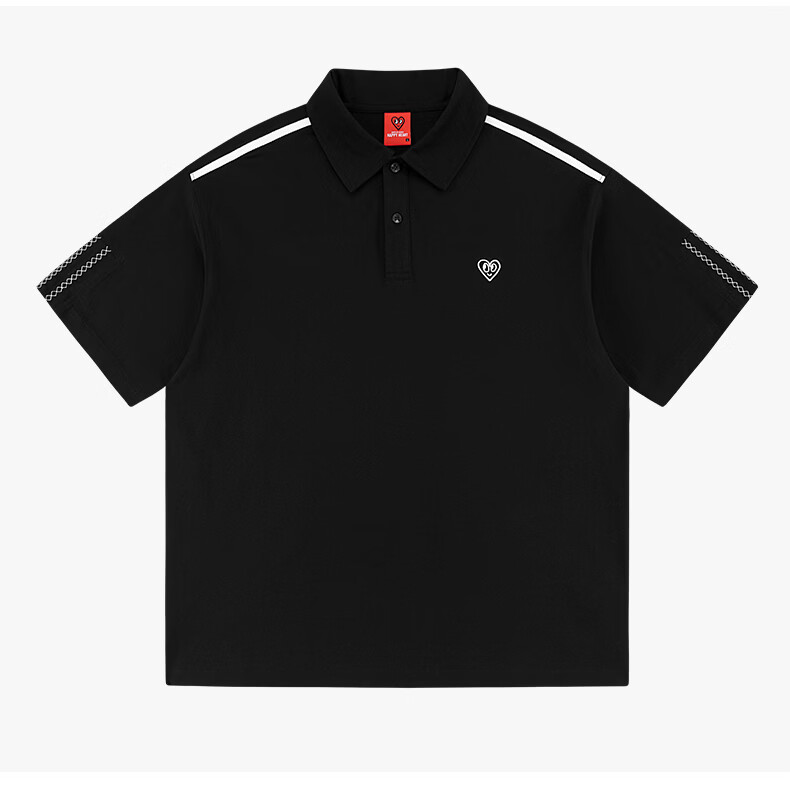 Charles Peach Heart Minimalist Luxury Embroidered Heart Short Sleeve Polo Shirt Unisex Summer Couple Casual Black XS 17