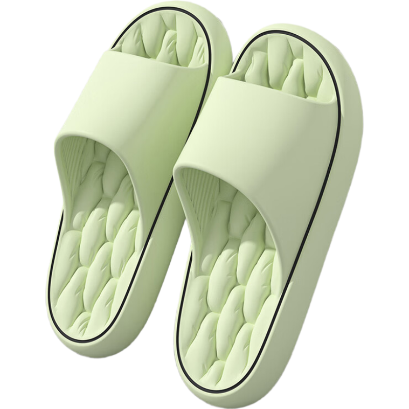 Seven-Color Spun Men's Slippers Soft Sole Home Couple Bathroom Shower Non-Slip Thick Sole Outdoor Women's Sandals Green Size 40-41