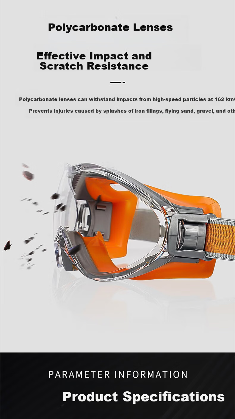 Huadun Protective Goggles Windproof Liquid Splash Dustproof Anti-Impact Scratch-Resistant HD-206 Non-Fog One Size 4