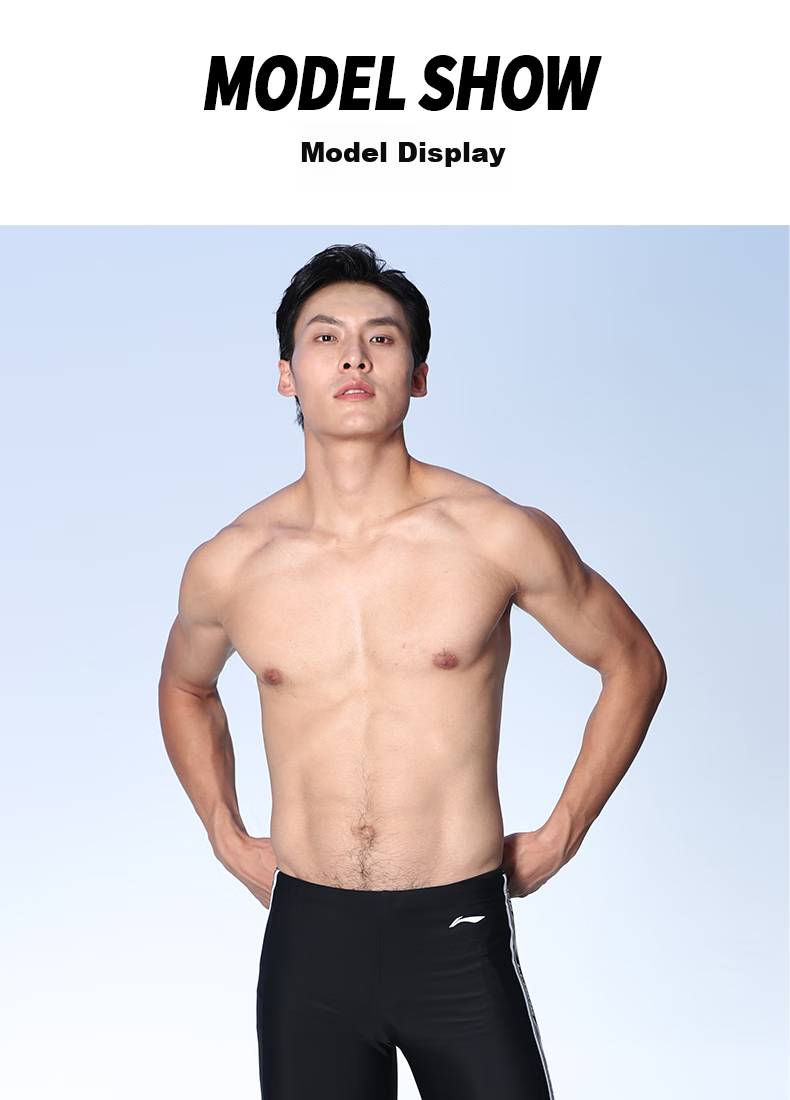 LI-NING Men's Swim Trunks Elastic Comfortable Five-Point Quick-Dry Non-Cling Swimming Shorts 736 Black L 14