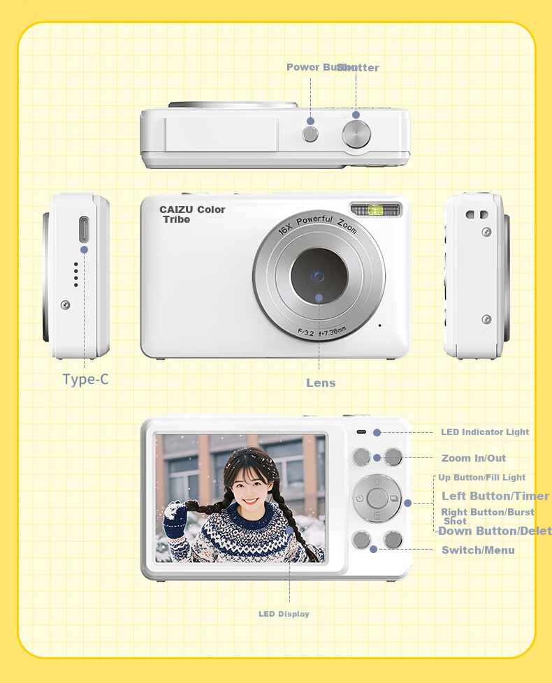 CAIZU 6400W Pixel Digital Camera Student Campus Beauty Entry-Level Compact Camera Z3 Replacement CCD Mobile Phone Transfer Camera New Year Birthday Gift 10