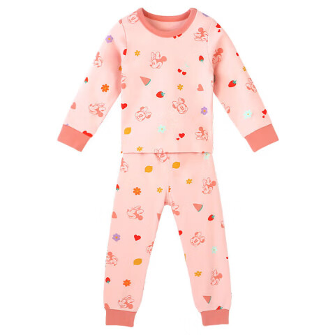 Disney Children's Class A Pure Cotton Autumn Thermal Underwear Set Full Print Girls Student Warm Clothing Colorful Minnie 100