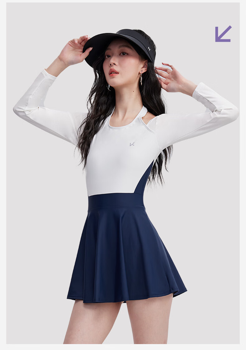 Keep Women's One-Piece Skirted Conservative Slimming Tummy Control Professional Training Swimsuit Blue and White Colorblock L 18