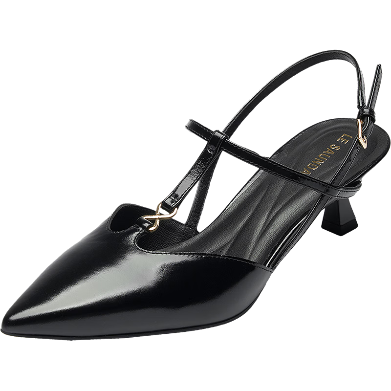 Le Saunda 2026 Summer New Heiress Style Fashion Genuine Leather French Pointed Toe Stiletto Sandals Women 7M52502 Heiress Black