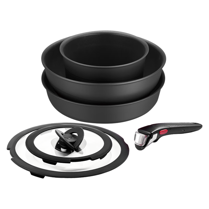 Tefal Cookware Set, Versatile Cast Aluminum Red Heart Detachable Frying And Stir-Frying Pan with Titanium Non-Stick Coating, Six-Piece Set, Dishwasher Safe