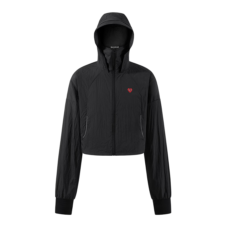 Charles Heart Summer Loose Fit Hooded Casual Women's Ice Cooling Breathable Slimming Versatile UPF50+ Sun Protection Jacket Black L