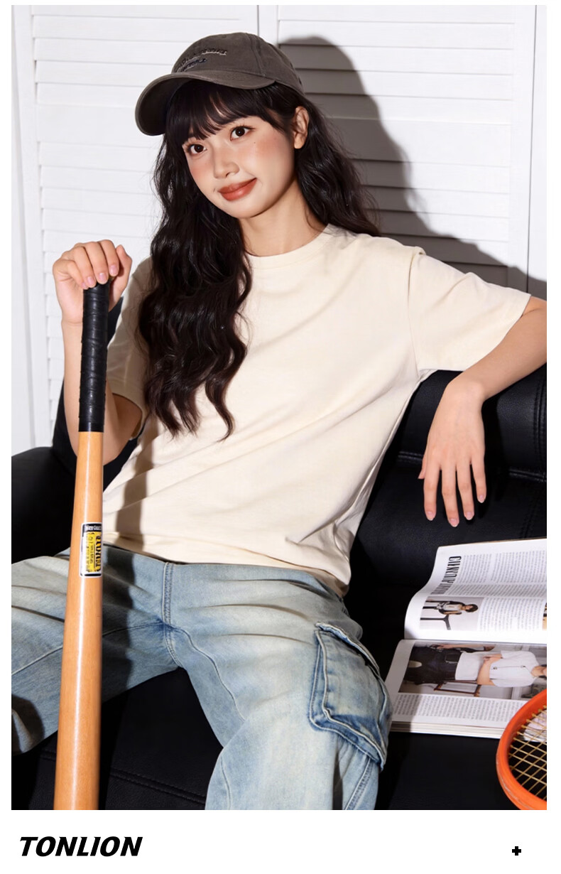 TonLion Women's Pure Cotton Heavyweight Soft Cotton Short Sleeve T-Shirt Casual Cartoon Design Crew Neck Summer New Arrival 13