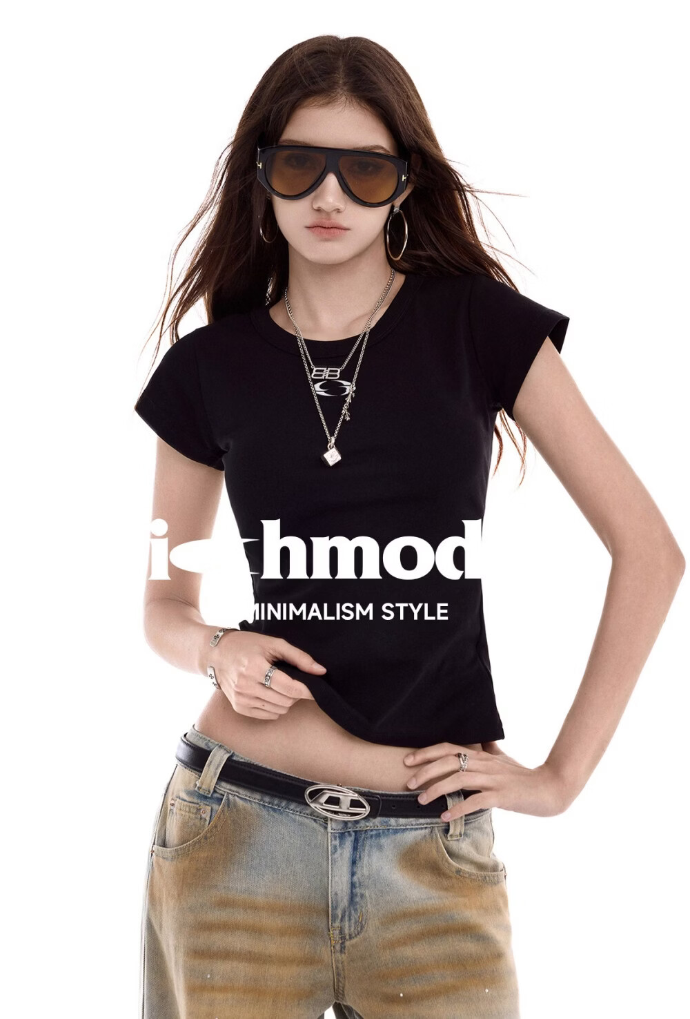 ICH MODE Women's American Slim Fit Short Sleeve T-Shirt Summer New Trendy Crop Top Black S 1