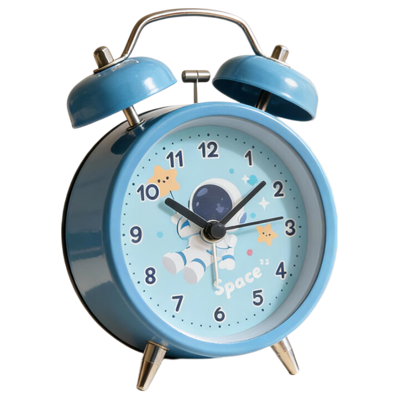 Mashi Cartoon Kids Night Light Loud Volume Student Bedside Wake-Up Alarm Clock Mechanical Bell Lazy Mini Alarm Clock Astronaut Gift