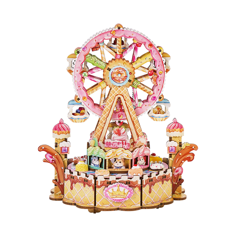Tongqu Dessert Ferris Wheel Building Block Toy Children's Mechanical DIY Model Music Box Ornament Birthday Gift