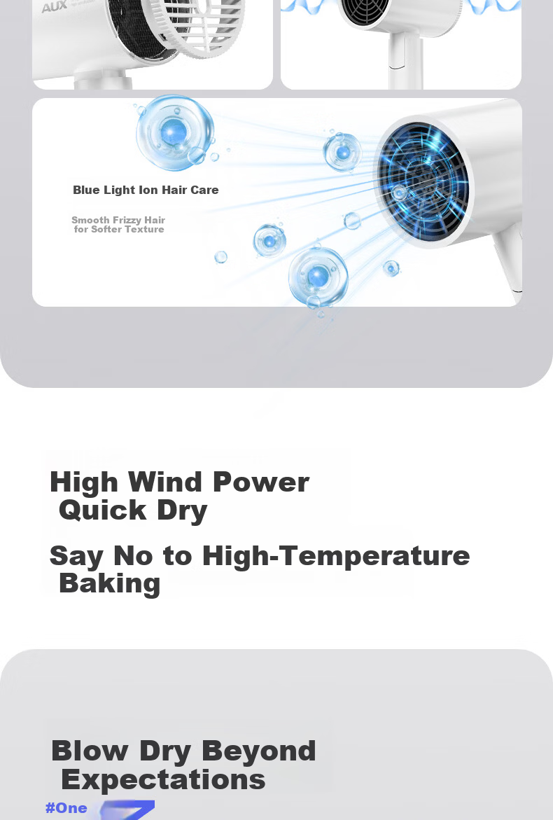 AUX Hair Dryer Home Use Quiet Negative Ion High Power Damage-Free Fast Drying Foldable Portable Hair Dryer for Men and Women Annual Meeting Gift 9