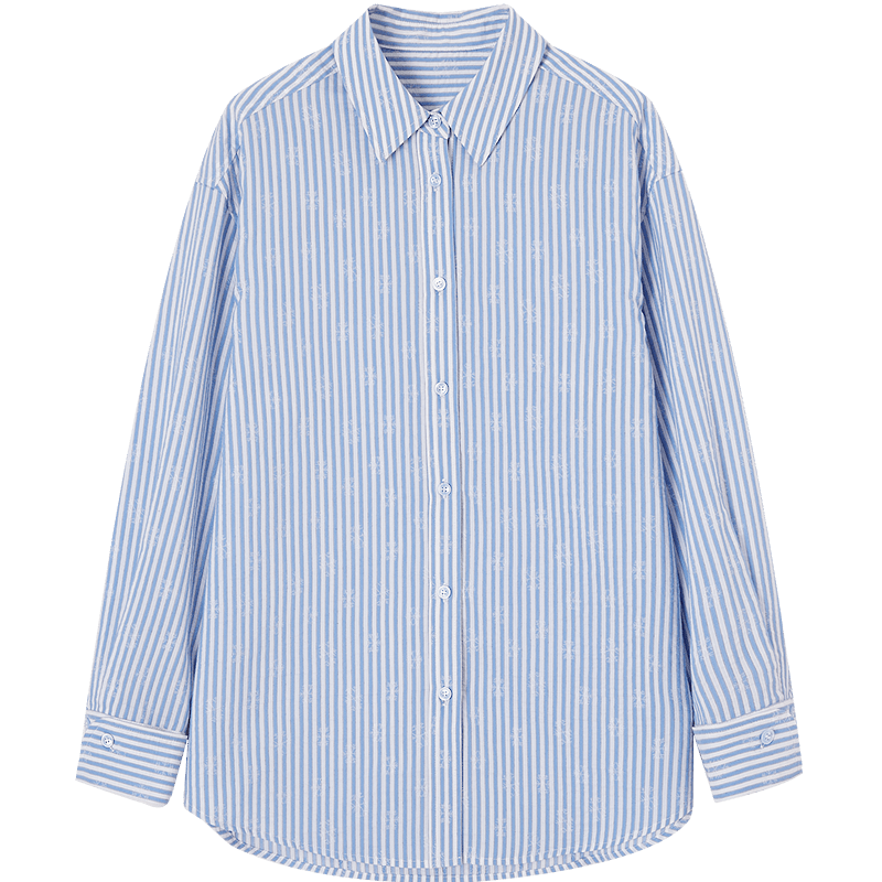 Demana [with Lyocell/Cotton] Spring Vintage Style Striped Jacquard Shirt Loose Fit Petite Women's Blouse