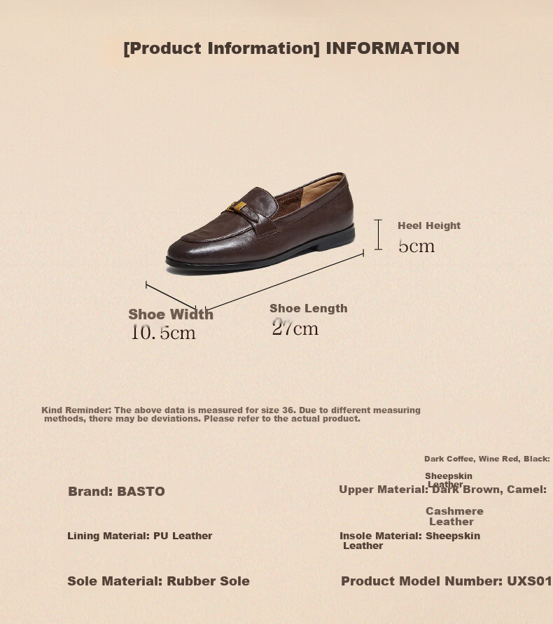 BASTO Jazz Vinyl 26 Spring British Sheepskin Slip-On Loafers Women Single Shoes UXS01AA6 Dark Brown 36 6