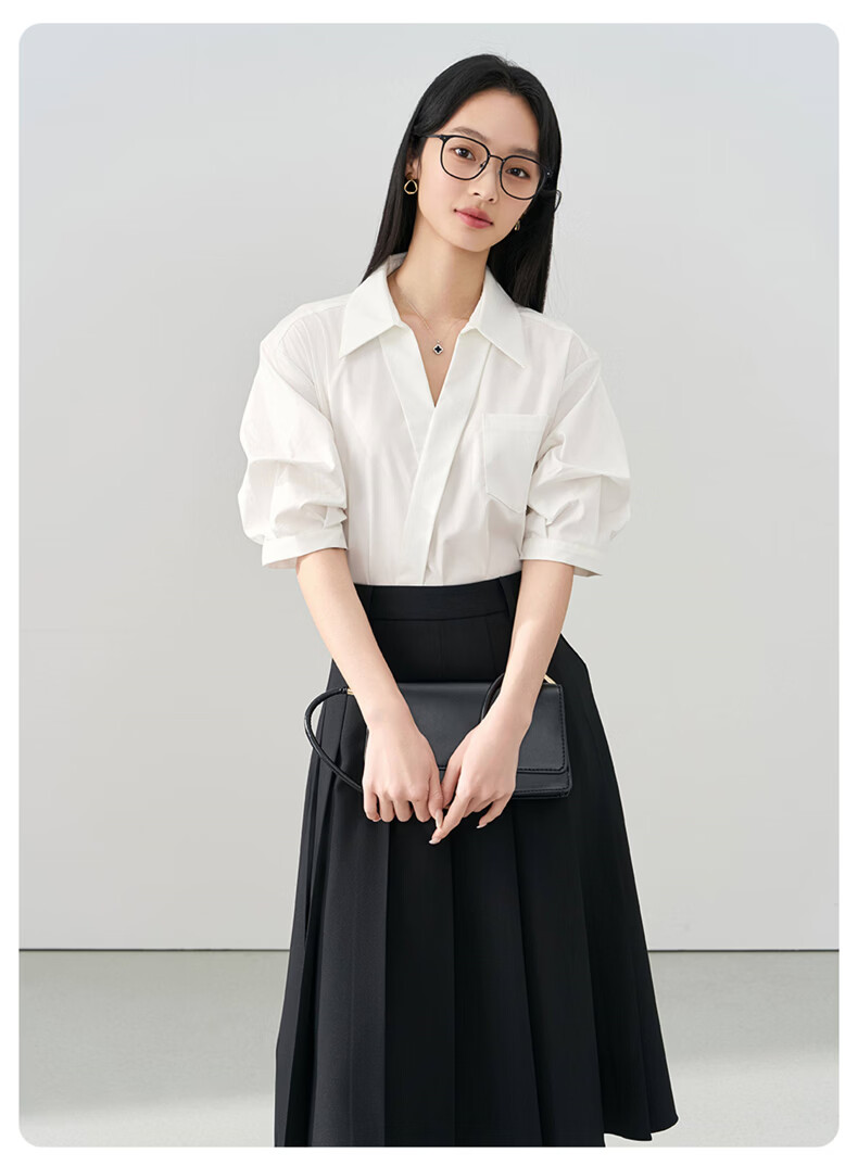 Jeanswest Women's Summer V-Neck French Style OL High-End Inner Wear Commuting Professional White Short Sleeve Shirt L 16