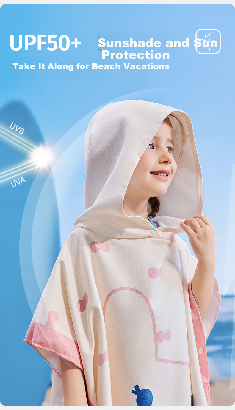 Lemon Baby Kids Quick-Dry Absorbent Hooded Cloak Wearable Swimming Bathrobe for Boys and Girls 7