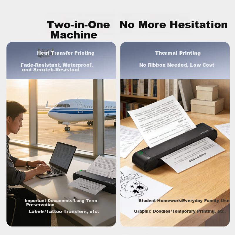 Caige A4 Portable Printer Wireless Bluetooth Thermal Transfer Printer Mobile Office Travel Small Home Student Homework Test Paper Thermal Printer